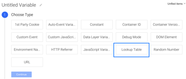 Google Tag Manager Lookup Table